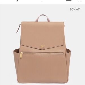 Taupe Faux-Leather Backpack Tote - Casual Women Bag/ Diaper Bag